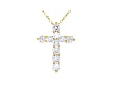 White Cubic Zirconia 18K Yellow Gold Over Sterling Silver Cross Pendant With Chain 3.49ctw