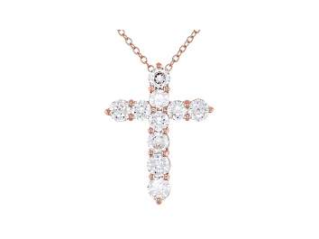 Picture of White Cubic Zirconia 18K Rose Gold Over Sterling Silver Cross Pendant With Chain 3.49ctw
