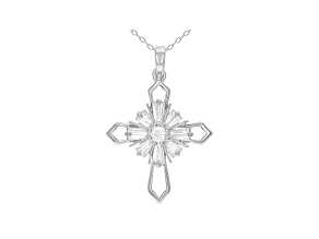 White Cubic Zirconia Rhodium Over Sterling Silver Cross Pendant With Chain 1.66ctw