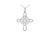 White Cubic Zirconia Rhodium Over Sterling Silver Cross Pendant With Chain 1.66ctw