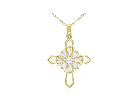 White Cubic Zirconia 18K Yellow Gold Over Sterling Silver Cross Pendant ...
