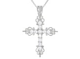 White Cubic Zirconia Rhodium Over Sterling Silver Cross Pendant With Chain 1.16ctw