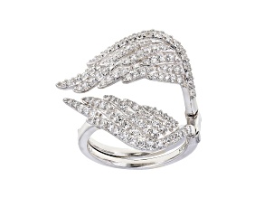 White Cubic Zirconia Rhodium Over Sterling Silver Angel Wing Ring 2.05ctw