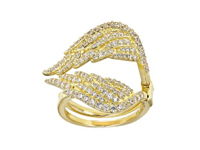 White Cubic Zirconia 18K Yellow Gold Over Sterling Silver Angel Wing Ring 2.05ctw