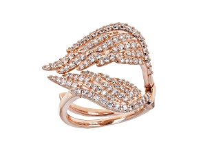 White Cubic Zirconia 18K Rose Gold Over Sterling Silver Angel Wing Ring 2.05ctw