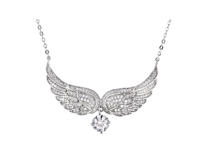 White Cubic Zirconia Rhodium Over Sterling Silver Angel Wing Necklace 2.39ctw