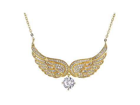 White Cubic Zirconia 18K Yellow Gold Over Sterling Silver Angel Wing Necklace 2.39ctw