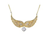 White Cubic Zirconia 18K Yellow Gold Over Sterling Silver Angel Wing Necklace 2.39ctw