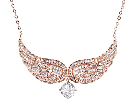 White Cubic Zirconia 18K Rose Gold Over Sterling Silver Angel Wing Necklace 2.39ctw