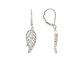 White Cubic Zirconia Rhodium Over Sterling Silver Angel Wing Earrings 0.43ctw