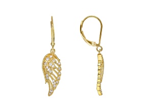 White Cubic Zirconia 18K Yellow Gold Over Sterling Silver Angel Wing Earrings 0.43ctw