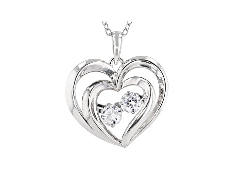 White Cubic Zirconia Rhodium Over Sterling Silver Heart Pendant With Chain 0.81ctw