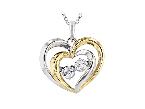 White Cubic Zirconia 18k Yellow Gold Over Sterling Silver Heart Pendant With Chain 0.81ctw