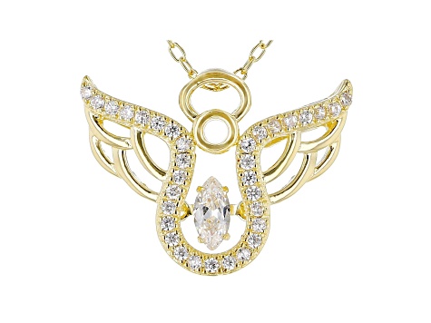 White Cubic Zirconia 18K Yellow Gold Over Sterling Silver Angel Pendant With Chain 0.53ctw