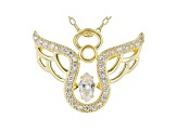 White Cubic Zirconia 18K Yellow Gold Over Sterling Silver Angel Pendant With Chain 0.53ctw