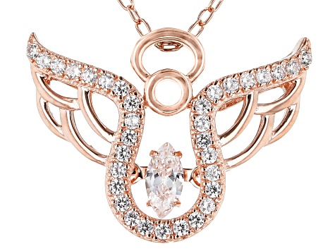 White Cubic Zirconia 18K Rose Gold Over Sterling Silver Angel Pendant With Chain 0.53ctw
