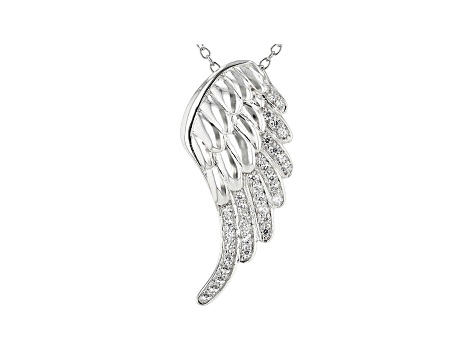 White Cubic Zirconia Rhodium Over Sterling Silver Angel Wing Pendant ...