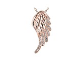 White Cubic Zirconia 18k Rose Gold Over Sterling Silver Angel Wing Pendant With Chain 0.53ctw