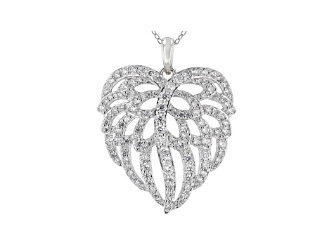 White Cubic Zirconia Rhodium Over Sterling Silver Angel Wing Heart Pendant With Chain 3.35ctw