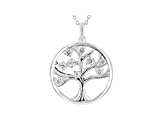 White Cubic Zirconia Rhodium Over Sterling Silver Tree of Life Pendant With Chain 1.08