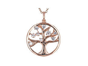 White Cubic Zirconia 18k Rose Gold Over Sterling Silver Tree of Life Pendant With Chain 1.08ctw