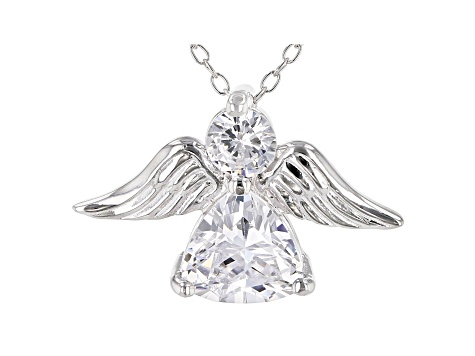 White Cubic Zirconia Rhodium Over Sterling Silver Angel Pendant With Chain 2.42ctw