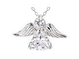 White Cubic Zirconia Rhodium Over Sterling Silver Angel Pendant With Chain 2.42ctw