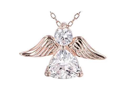 White Cubic Zirconia 18K Rose Gold Over Sterling Silver Angel Pendant With Chain 2.42ctw