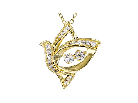 White Cubic Zirconia 18k Yellow Gold Over Sterling Silver Bird Pendant With Chain 0.64ctw