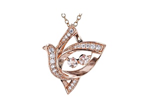 White Cubic Zirconia 18k Rose Gold Over Sterling Silver Bird Pendant With Chain 0.64ctw