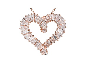 White Cubic Zirconia 18K Rose Gold Over Sterling Silver Heart Pendant With Chain 3.24ctw