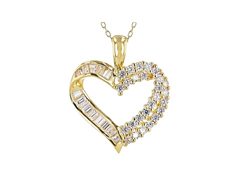 White Cubic Zirconia 18K Yellow Gold Over Sterling Silver Heart Pendant With Chain 1.90ctw