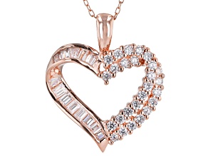 White Cubic Zirconia 18K Rose Gold Over Sterling Silver Heart Pendant With Chain 1.90ctw