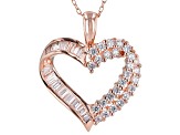 White Cubic Zirconia 18K Rose Gold Over Sterling Silver Heart Pendant With Chain 1.90ctw