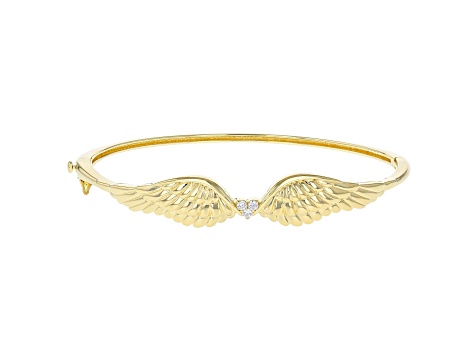 White Cubic Zirconia 18K Yellow Gold Over Sterling Silver Angel Wing Heart Bracelet 0.18ctw