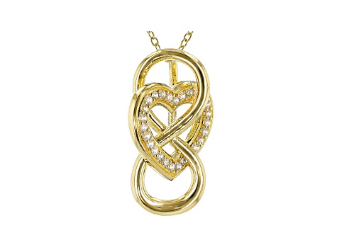 White Cubic Zirconia 18k Yellow Gold Over Sterling Silver Infinity Heart Pendant With Chain 0.41ctw