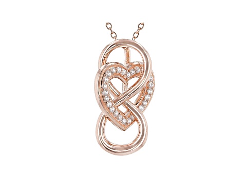 White Cubic Zirconia 18k Rose Gold Over Sterling Silver Infinity Heart Pendant With Chain 0.41ctw