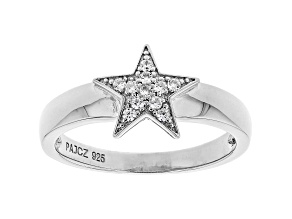 White Cubic Zirconia Rhodium Over Sterling Silver Star Ring 0.17ctw