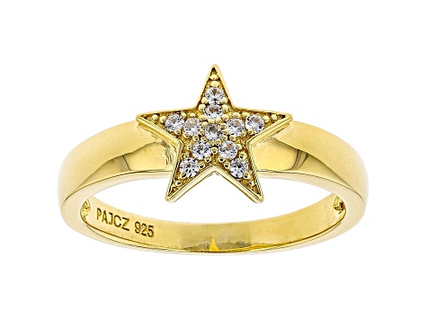 White Cubic Zirconia 18K Yellow Gold Over Sterling Silver Star Ring 0.17ctw