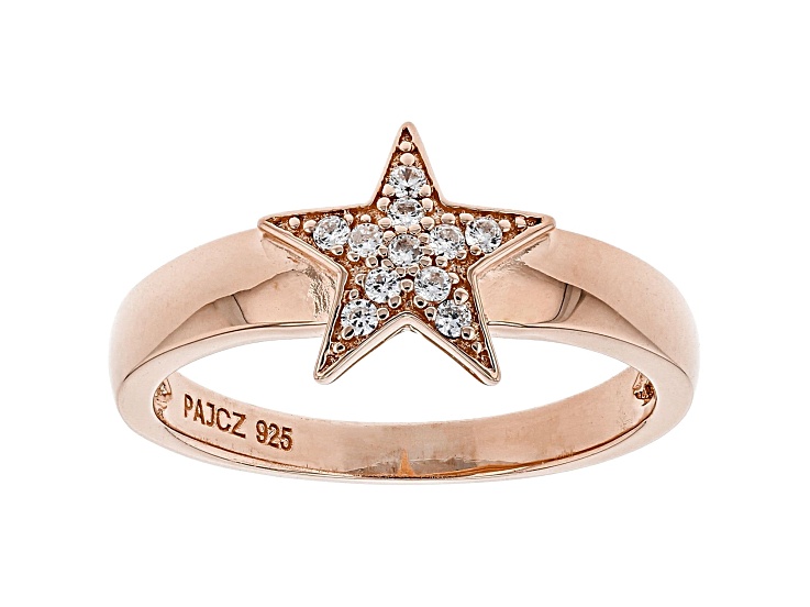 White Cubic Zirconia 18K Rose Gold Over Sterling Silver Star Ring 0.17ctw