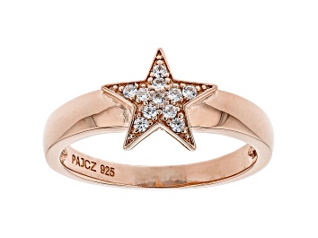 Picture of White Cubic Zirconia 18K Rose Gold Over Sterling Silver Star Ring 0.17ctw