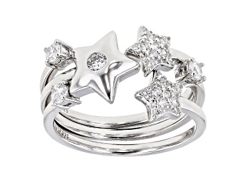 Picture of White Cubic Zirconia Rhodium Over Sterling Silver Star Ring Set 0.75ctw