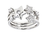 White Cubic Zirconia Rhodium Over Sterling Silver Star Ring Set 0.75ctw