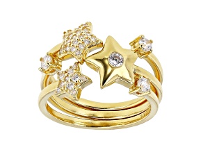 White Cubic Zirconia 18k Yellow Gold Over Sterling Silver Star Ring Set 0.75ctw