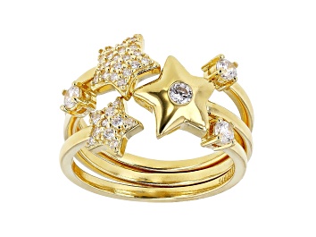 Picture of White Cubic Zirconia 18k Yellow Gold Over Sterling Silver Star Ring Set 0.75ctw