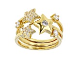 White Cubic Zirconia 18k Yellow Gold Over Sterling Silver Star Ring Set 0.75ctw