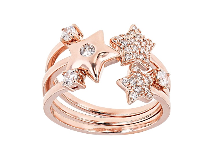 White Cubic Zirconia 18k Rose Gold Over Sterling Silver Star Ring Set 0 ...