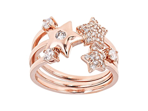 White Cubic Zirconia 18k Rose Gold Over Sterling Silver Star Ring Set 0.75ctw