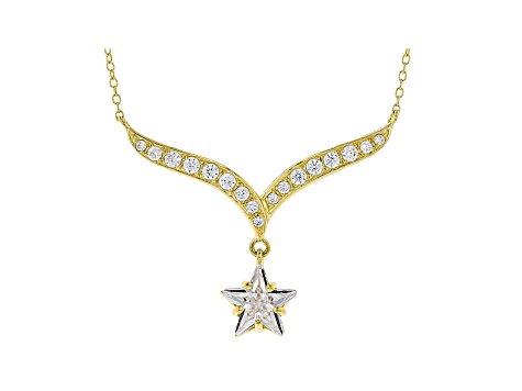 White Cubic Zirconia 18K Yellow Gold Over Sterling Silver Star Necklace 5.42ctw