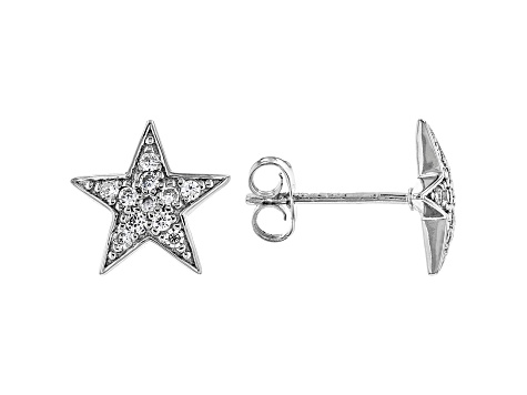 White Cubic Zirconia Rhodium Over Sterling Silver Star Stud Earrings 0.35ctw